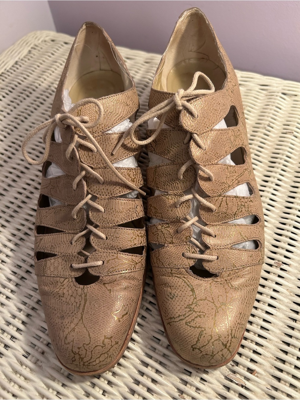 Vintage Marvin K Collection Krasnow Cutout Lace Up Leather Shoes Heels Taupe 8.5